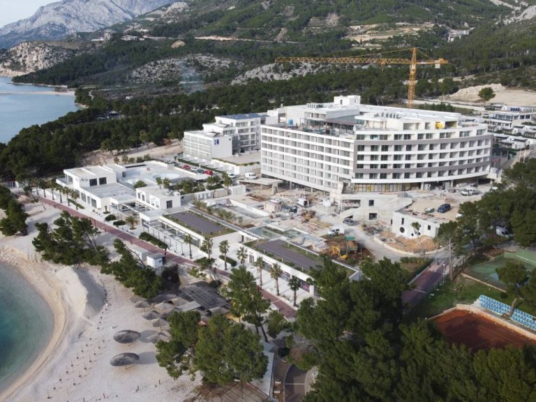 aerial view of beachfront resort